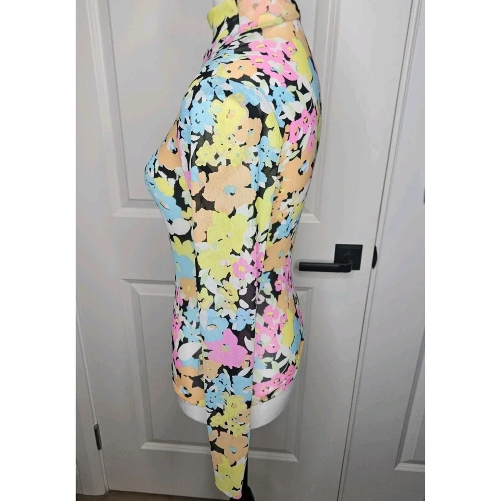 AFRM Mesh Longsleeve Top Stretch Sheer‎ Size Small Floral Y2k Style